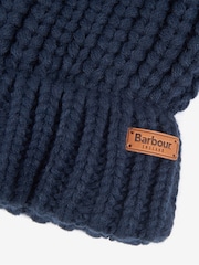 Barbour® Navy Saltburn Cable Knit Pom Beanie Logo Hat - Image 5 of 5