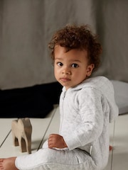 Purebaby Grey Cotton Quilted Zip Pramsuit - Image 1 of 4