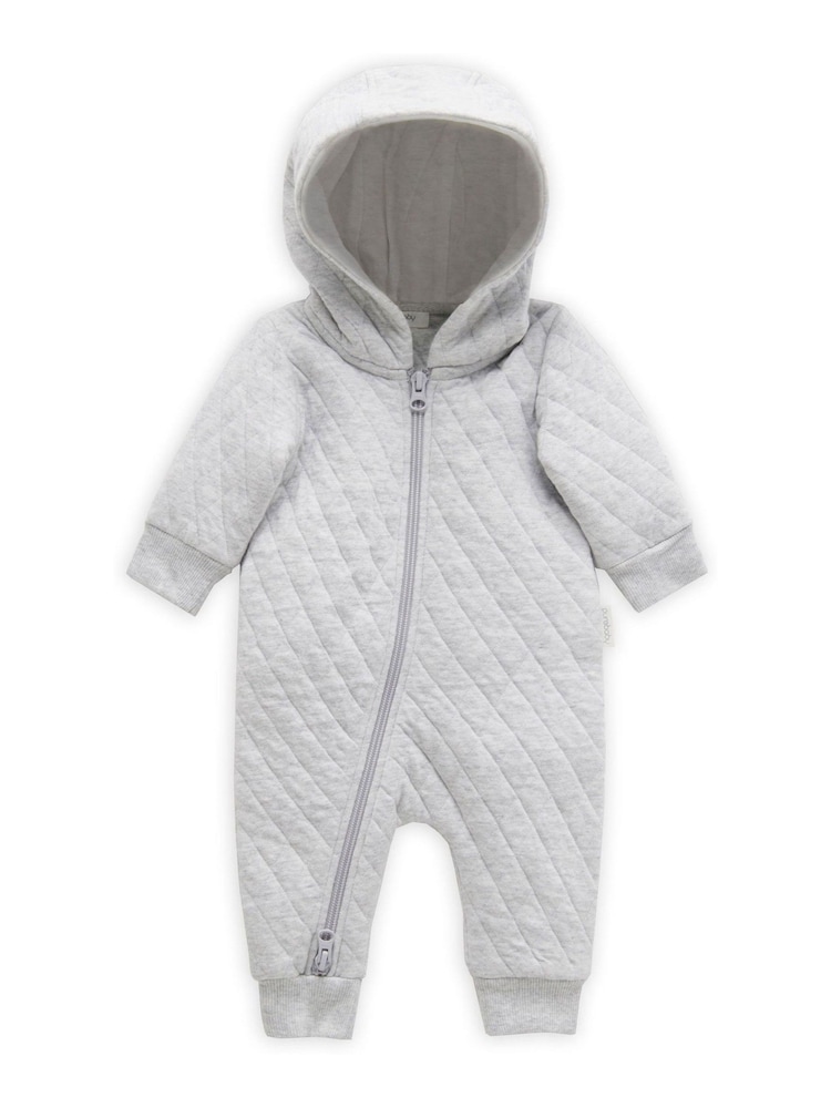 Purebaby Grey Cotton Quilted Zip Pramsuit - Image 2 of 4