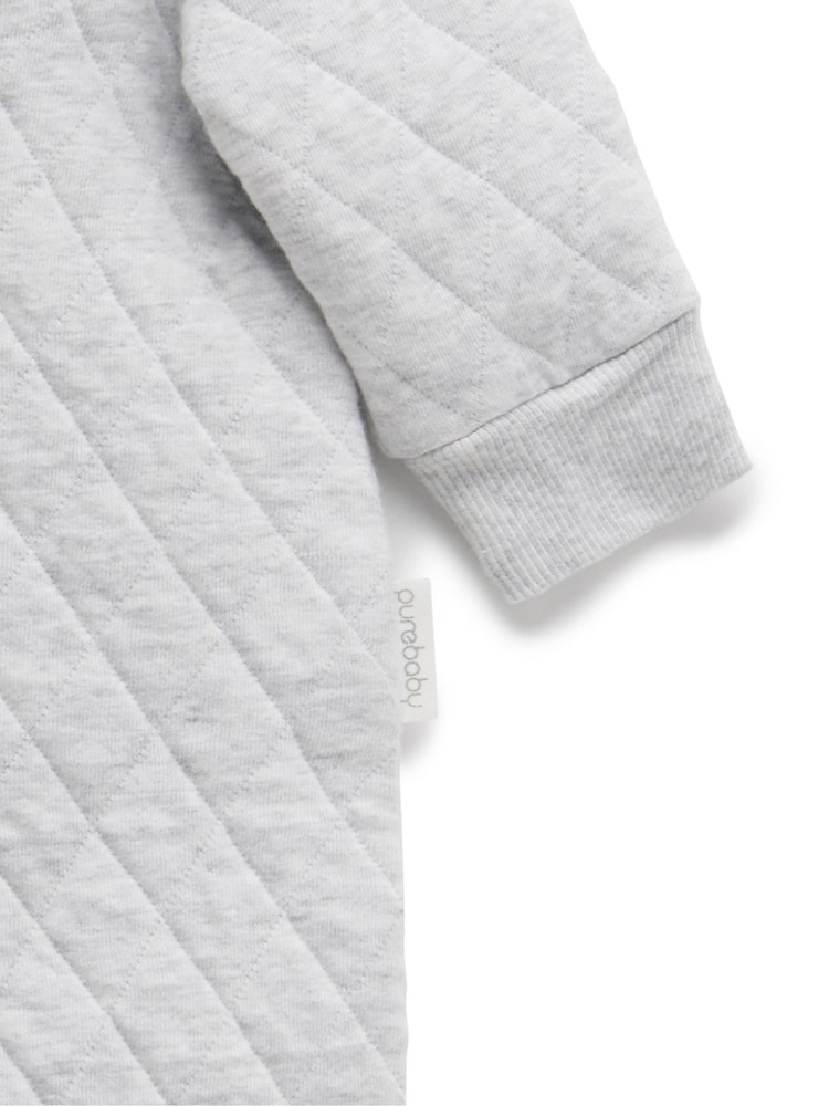 Purebaby Grey Cotton Quilted Zip Pramsuit - Image 4 of 4 Purebaby Grey Cotton Quilted Zip Pramsuit - Image 4 of 4