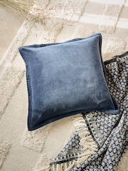 French Connection Indigo 100% Cotton Washed Velvet Cushion - Image 1 of 4