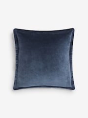 French Connection Indigo 100% Cotton Washed Velvet Cushion - Image 2 of 4