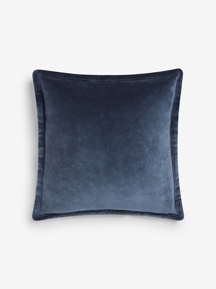 French Connection Indigo 100% Cotton Washed Velvet Cushion - Image 2 of 4