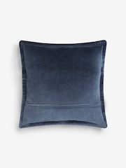 French Connection Indigo 100% Cotton Washed Velvet Cushion - Image 3 of 4