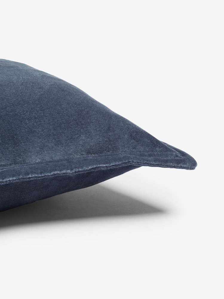 French Connection Indigo 100% Cotton Washed Velvet Cushion - Image 4 of 4