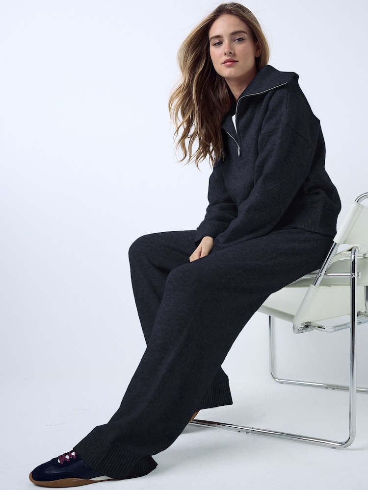 Granatowy - Quarter Zip Cosy Knit Jumper - Obraz 1 z 7 Granatowy - Quarter Zip Cosy Knit Jumper - Obraz 1 z 7