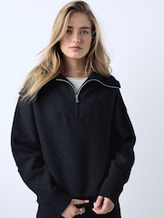 Granatowy - Quarter Zip Cosy Knit Jumper - Obraz 2 z 7