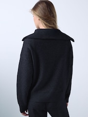 Granatowy - Quarter Zip Cosy Knit Jumper - Obraz 3 z 7