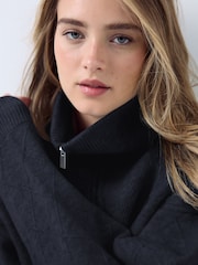 Granatowy - Quarter Zip Cosy Knit Jumper - Obraz 4 z 7