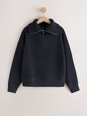 Granatowy - Quarter Zip Cosy Knit Jumper - Obraz 5 z 7