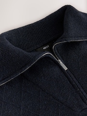 Granatowy - Quarter Zip Cosy Knit Jumper - Obraz 7 z 7