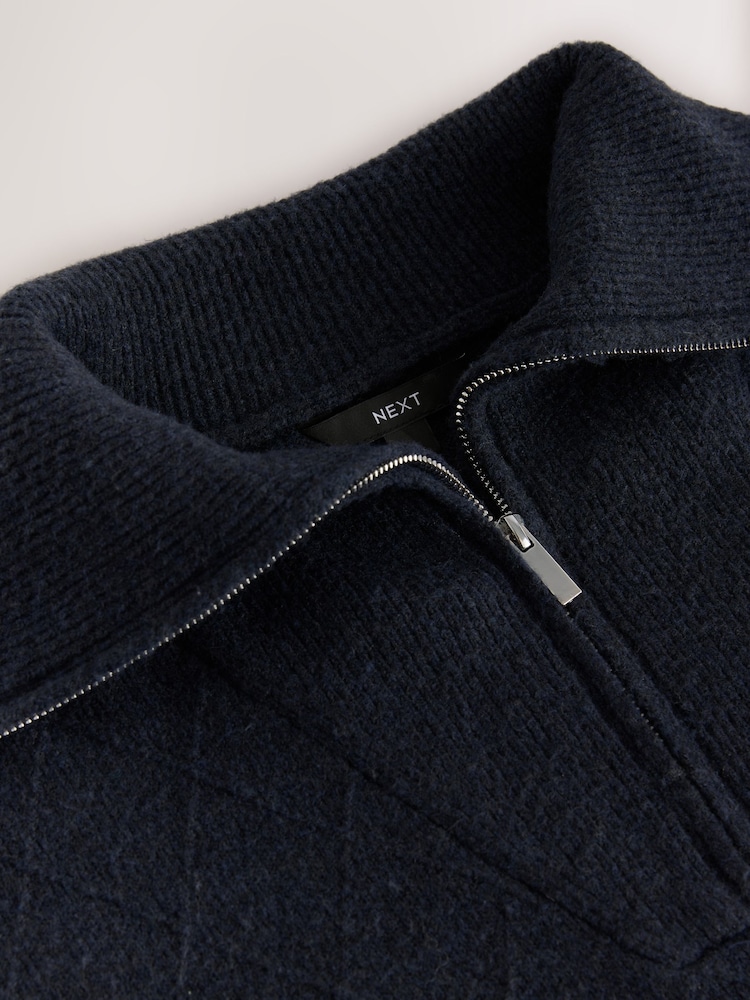 Granatowy - Quarter Zip Cosy Knit Jumper - Obraz 7 z 7 Granatowy - Quarter Zip Cosy Knit Jumper - Obraz 7 z 7