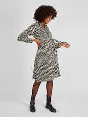 JoJo Maman Bébé Black Spot Print Shirt Dress With Tie - Image 1 of 4