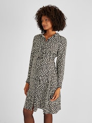 JoJo Maman Bébé Black Spot Print Shirt Dress With Tie - Image 2 of 4