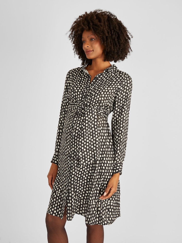 JoJo Maman Bébé Black Spot Print Shirt Dress With Tie - Image 2 of 4