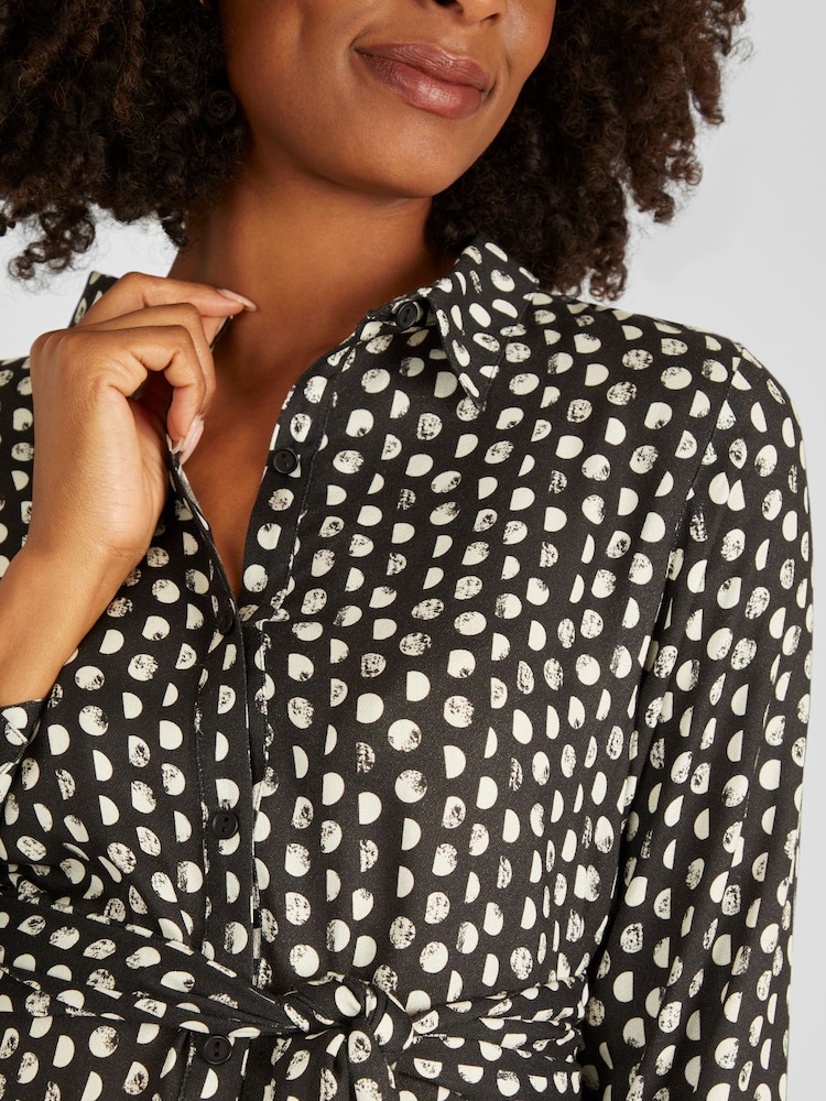 JoJo Maman Bébé Black Spot Print Shirt Dress With Tie - Image 4 of 4