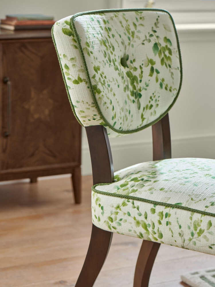 Nina Campbell Set of 2 Springtime Leaves Green Ashburn Walnut Effect Leg Dining Chairs - Image 2 of 7