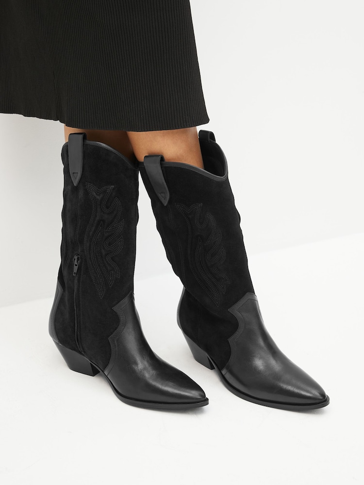 Black Signature Leather Forever Comfort® Stitched Western Boots - Image 1 of 8