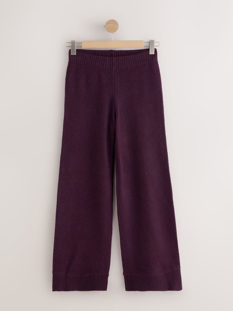 ბადრიჯნის იისფერი - Knitted Wide Leg Joggers - სურათი 1 3-დან ბადრიჯნის იისფერი - Knitted Wide Leg Joggers - სურათი 1 3-დან