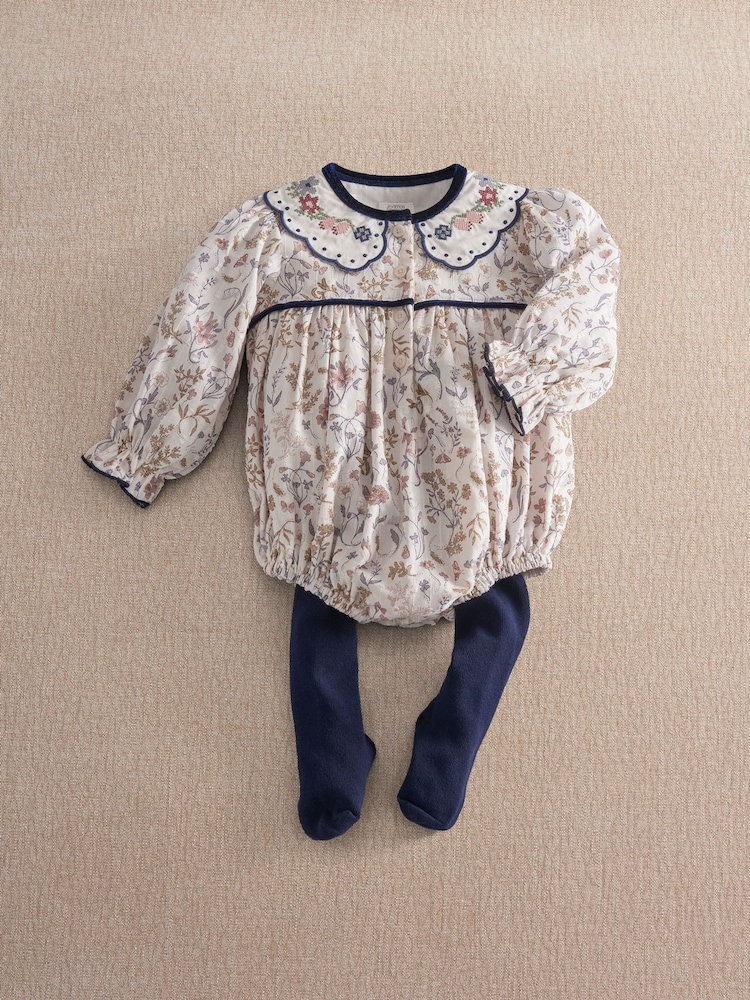 Mamas & Papas Twisted Floral Shortie Romper & Tights Set - სურათი 1 3-დან