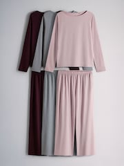 The Set 3 Pack Essentials Long Sleeve Pyjamas Burgundy Red/Pink/Grey - Image 1 of 9