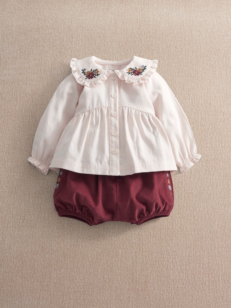 Mamas & Papas Floral Embroidered Blouse & Bloomers Set - 3şəkildən 1 şəkil