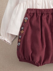Mamas & Papas Floral Embroidered Blouse & Bloomers Set - 3şəkildən 2 şəkil