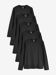 Black Long Sleeve 100% Cotton Layering T-Shirts 5 Pack - Image 1 of 7