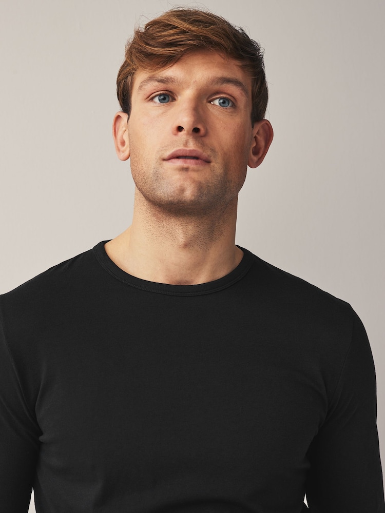 Black Long Sleeve 100% Cotton Layering T-Shirts 5 Pack - Image 7 of 7