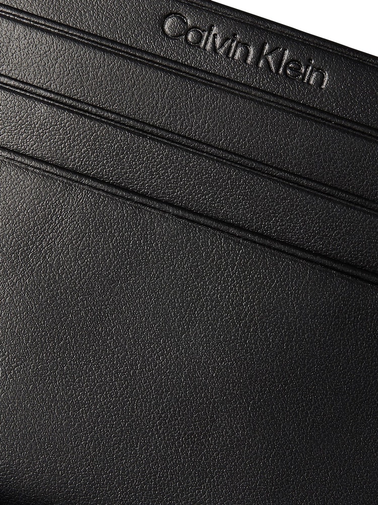 Calvin Klein Black Leather RFID Monogram Card Holder - Image 3 of 3 Calvin Klein Black Leather RFID Monogram Card Holder - Image 3 of 3
