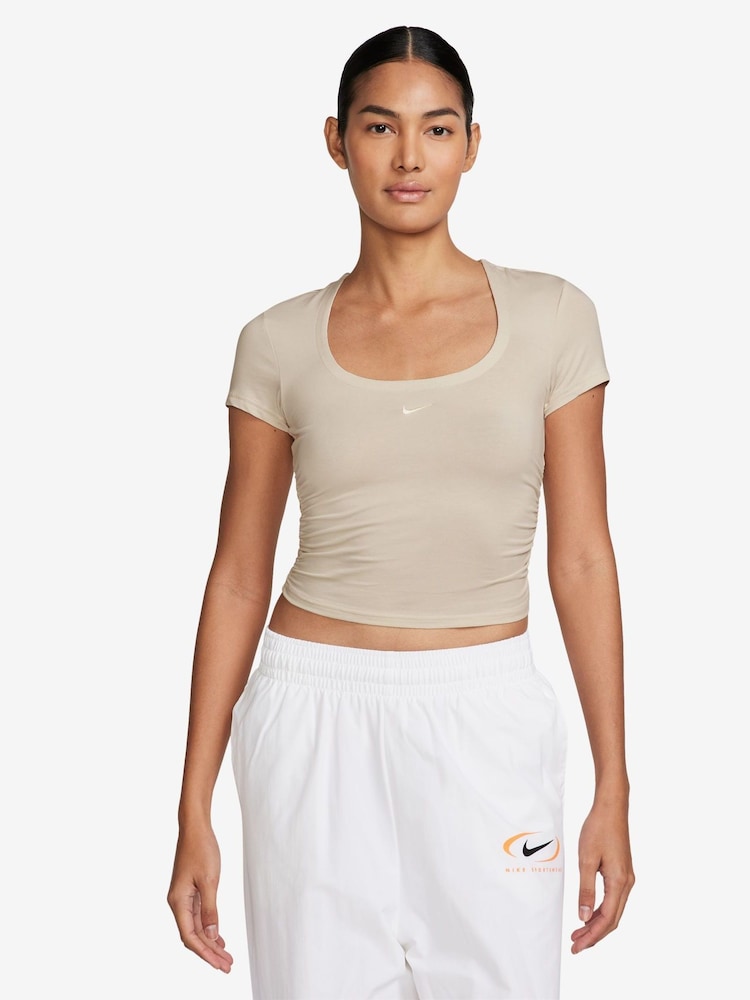 Nike Beige Square Neck Short Sleeve Chill Knit Top - Image 1 of 7