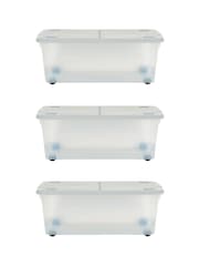 Wham Set of 3 Clear 45L Boxes with Wheels and Folding Lids - Image 4 of 5