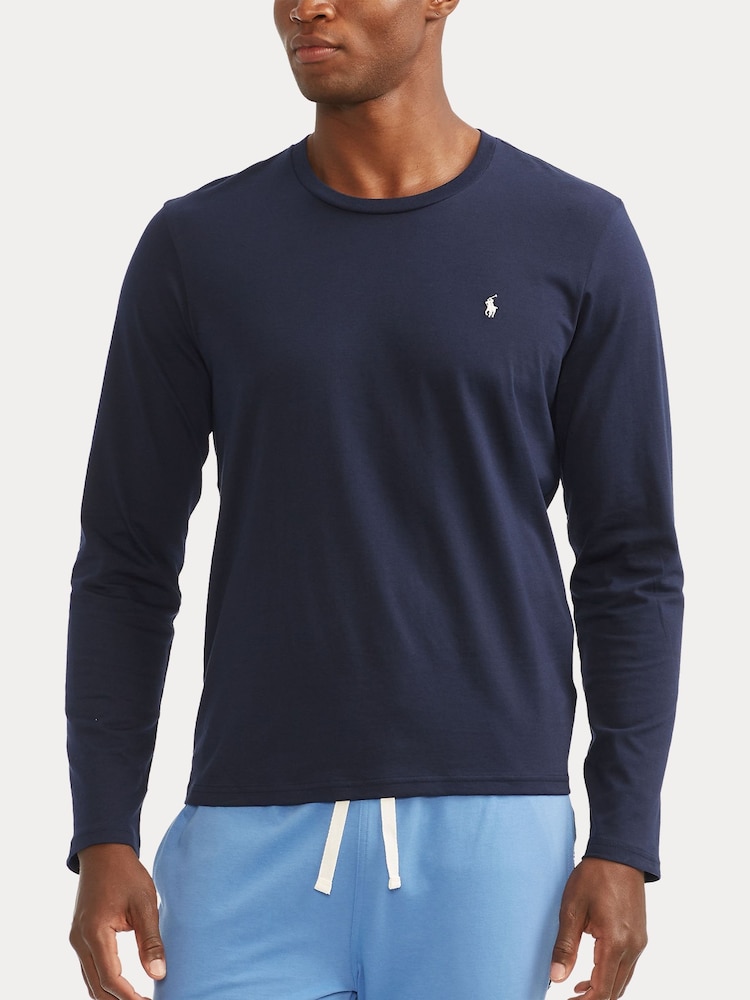 Bleu marine clair - T-shirt Polo Ralph Lauren en coton à manches longues avec logo - Image 5 of 6
