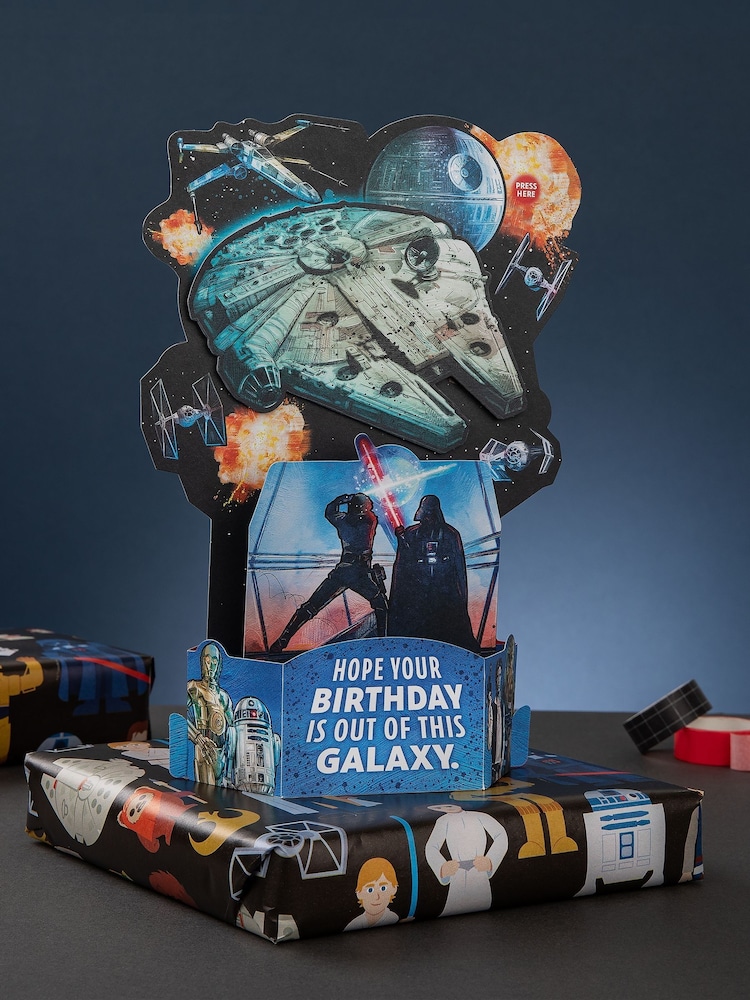 Hallmark Blue Musical & Light Up Birthday Card Star Wars Design - Image 1 of 4 Hallmark Blue Musical & Light Up Birthday Card Star Wars Design - Image 1 of 4