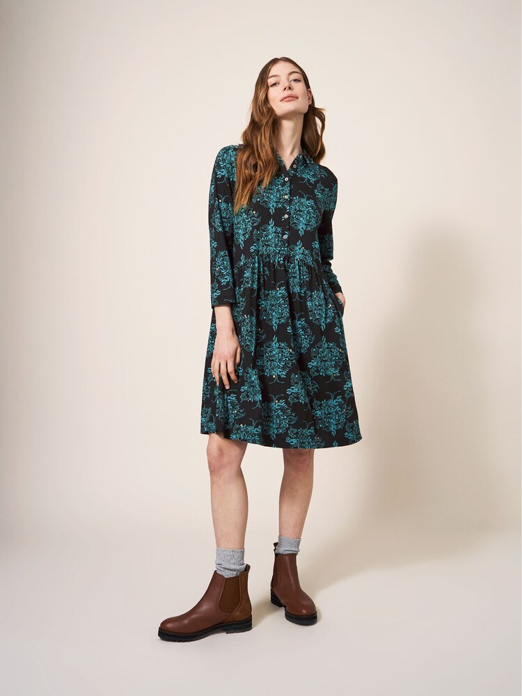 White Stuff Everly Jersey Shirt Black Dress - Image 1 of 6