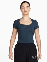 Nike Navy Square Neck Short Sleeve Chill Knit Top - Image 1 of 4