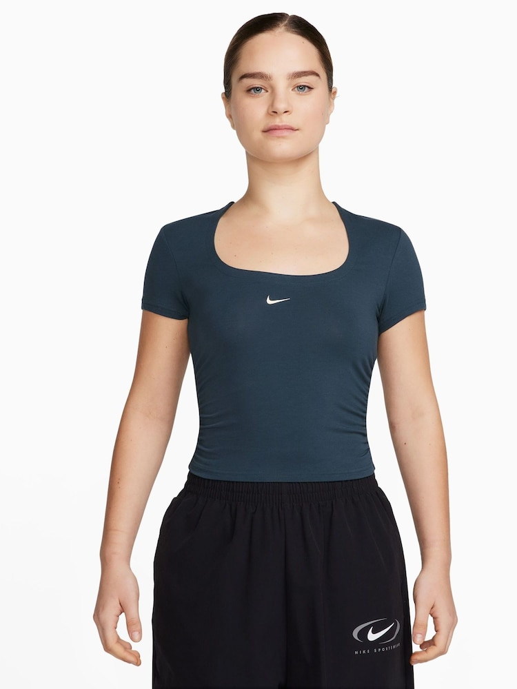 Nike Navy Square Neck Short Sleeve Chill Knit Top - Image 1 of 4