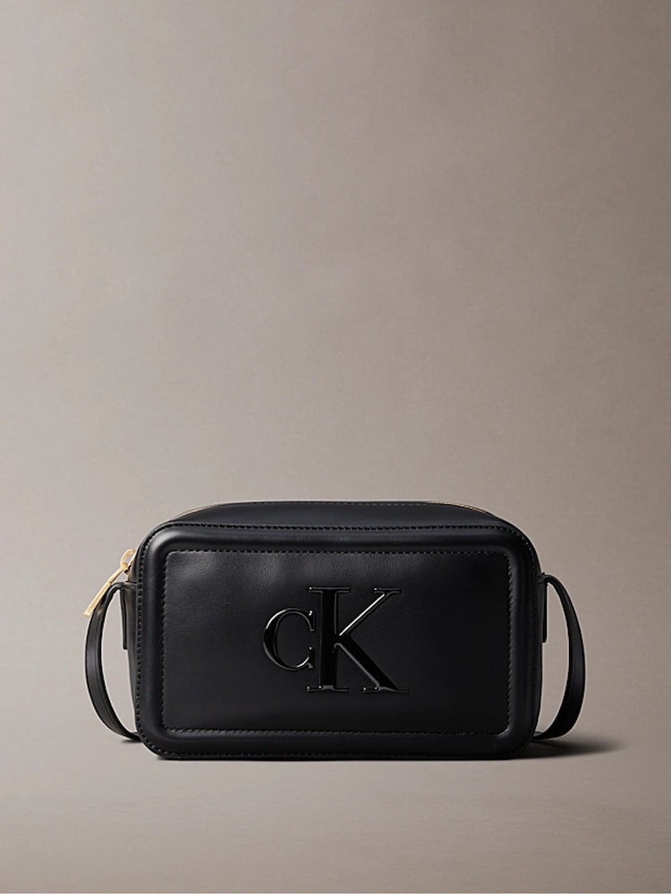 Calvin Klein Black Embossed Monogram Camera Bag - Image 2 of 5 Calvin Klein Black Embossed Monogram Camera Bag - Image 2 of 5