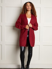 Threadbare Red Cable Knit Cardigan - Image 1 of 4
