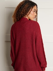 Threadbare Red Cable Knit Cardigan - Image 2 of 4
