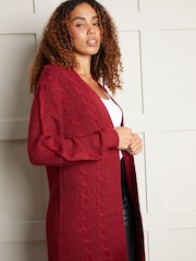 Threadbare Red Cable Knit Cardigan - Image 3 of 4