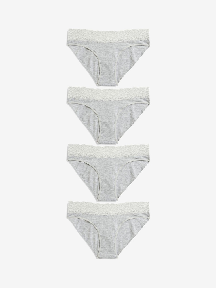Grey Marl High Leg Cotton and Lace Knickers 4 Pack - Image 1 of 2