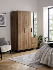 Dark Bronx Oak Slim Triple, 2 Drawers Effect Semi Fitted Mirrored Wardrobe - Image 1 of 11