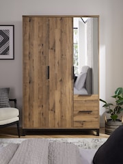 Dark Bronx Oak Slim Triple, 2 Drawers Effect Semi Fitted Mirrored Wardrobe - Image 4 of 11