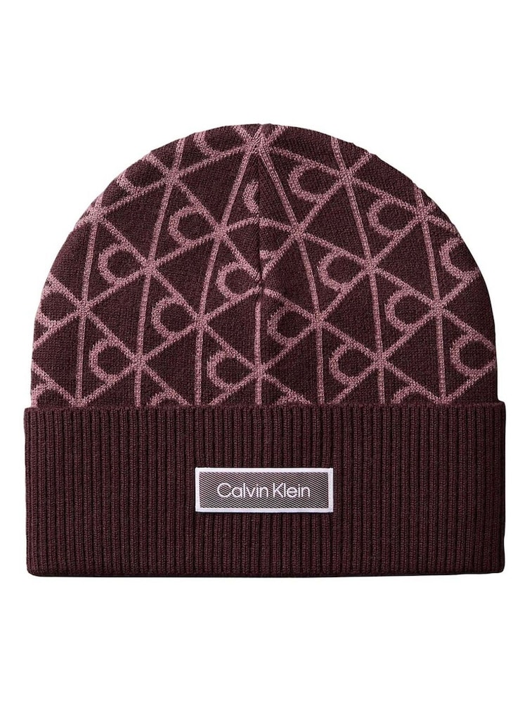 Calvin Klein Red Allover Emblem Logo Wool Beanie - Image 1 of 3