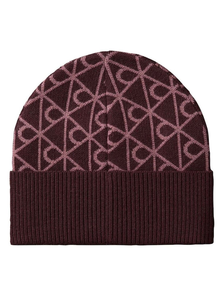 Calvin Klein Red Allover Emblem Logo Wool Beanie - Image 2 of 3