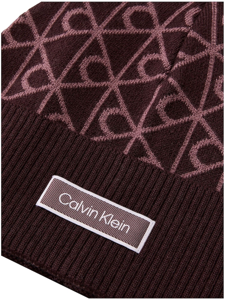 Calvin Klein Red Allover Emblem Logo Wool Beanie - Image 3 of 3