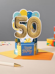 Hallmark Blue 50th Birthday Card 3D Pop-Up Paper Wonder Design - Image 1 of 4