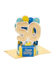 Hallmark Blue 50th Birthday Card 3D Pop-Up Paper Wonder Design - Image 2 of 4