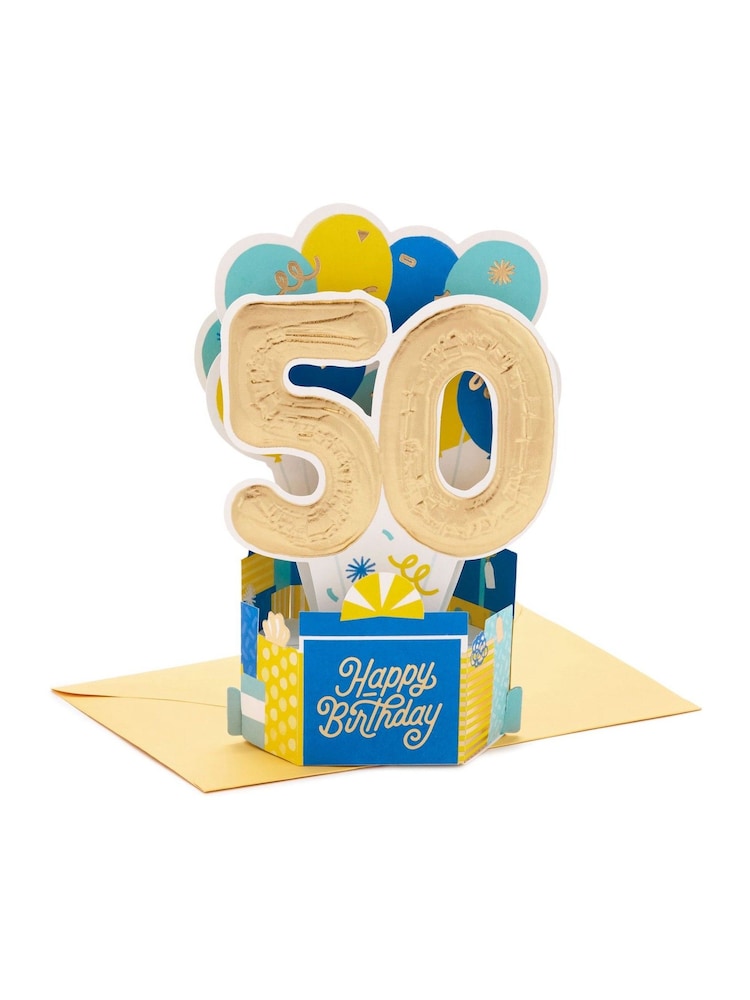Hallmark Blue 50th Birthday Card 3D Pop-Up Paper Wonder Design - Image 2 of 4